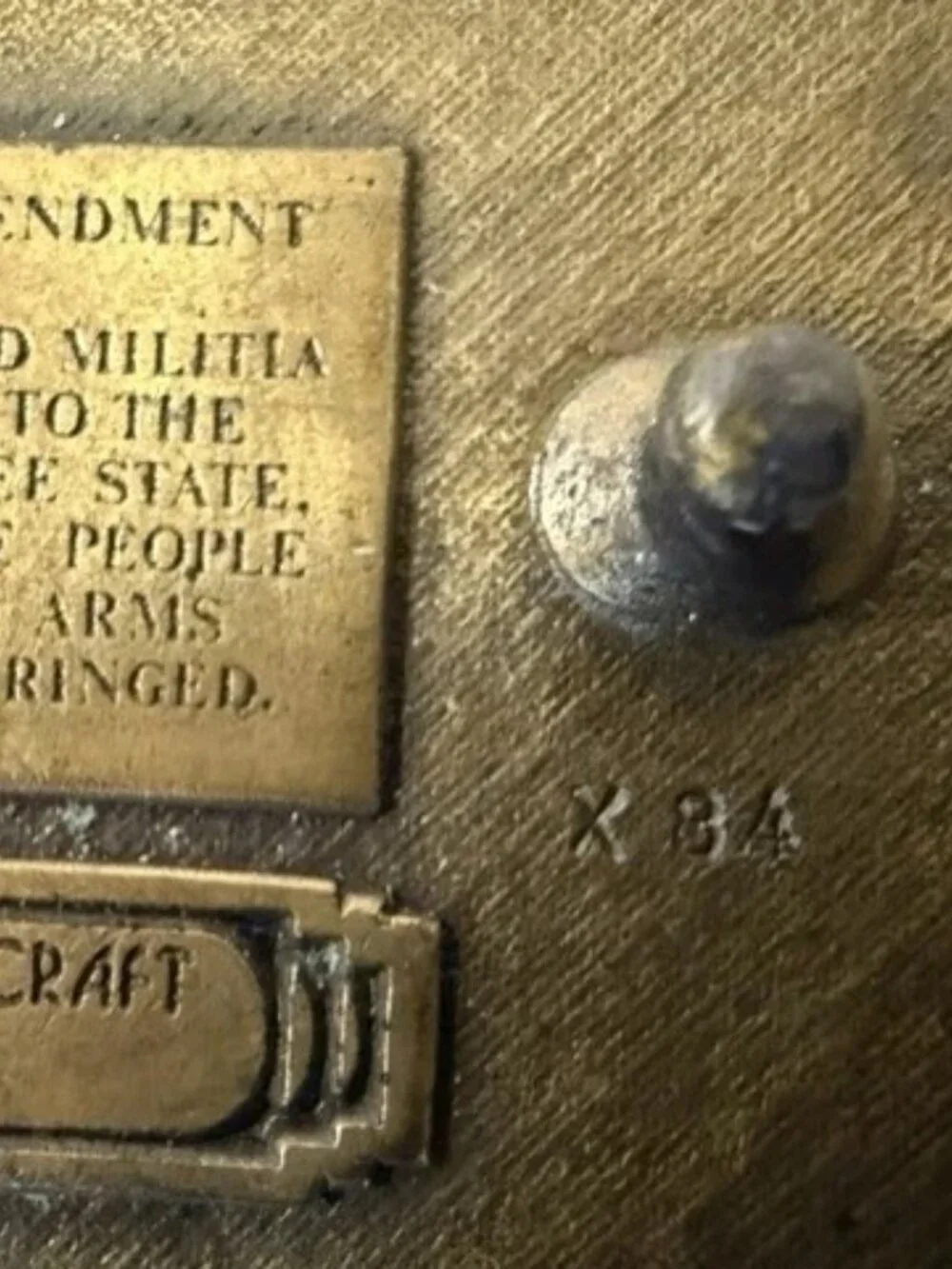 1977 INDIANA METAL Our American Heritage The Second Amendment Brass Belt Buckle